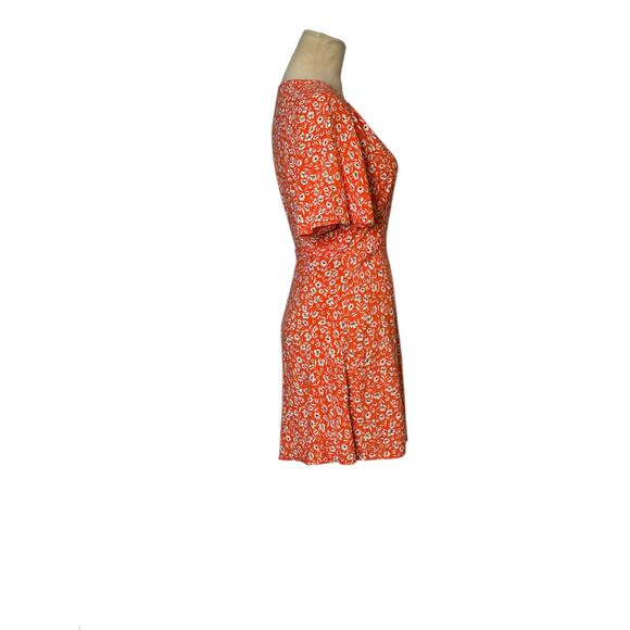 Nobody’s Child orange floral short sleeves wrap mini dress size XS - Picture 7 of 16